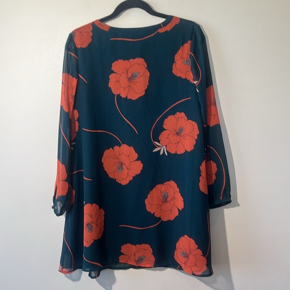 Cupcakes &‎ Cashmere Sybella Shift Dress Women XS sheer long sleeve floral print - Picture 2 of 12
